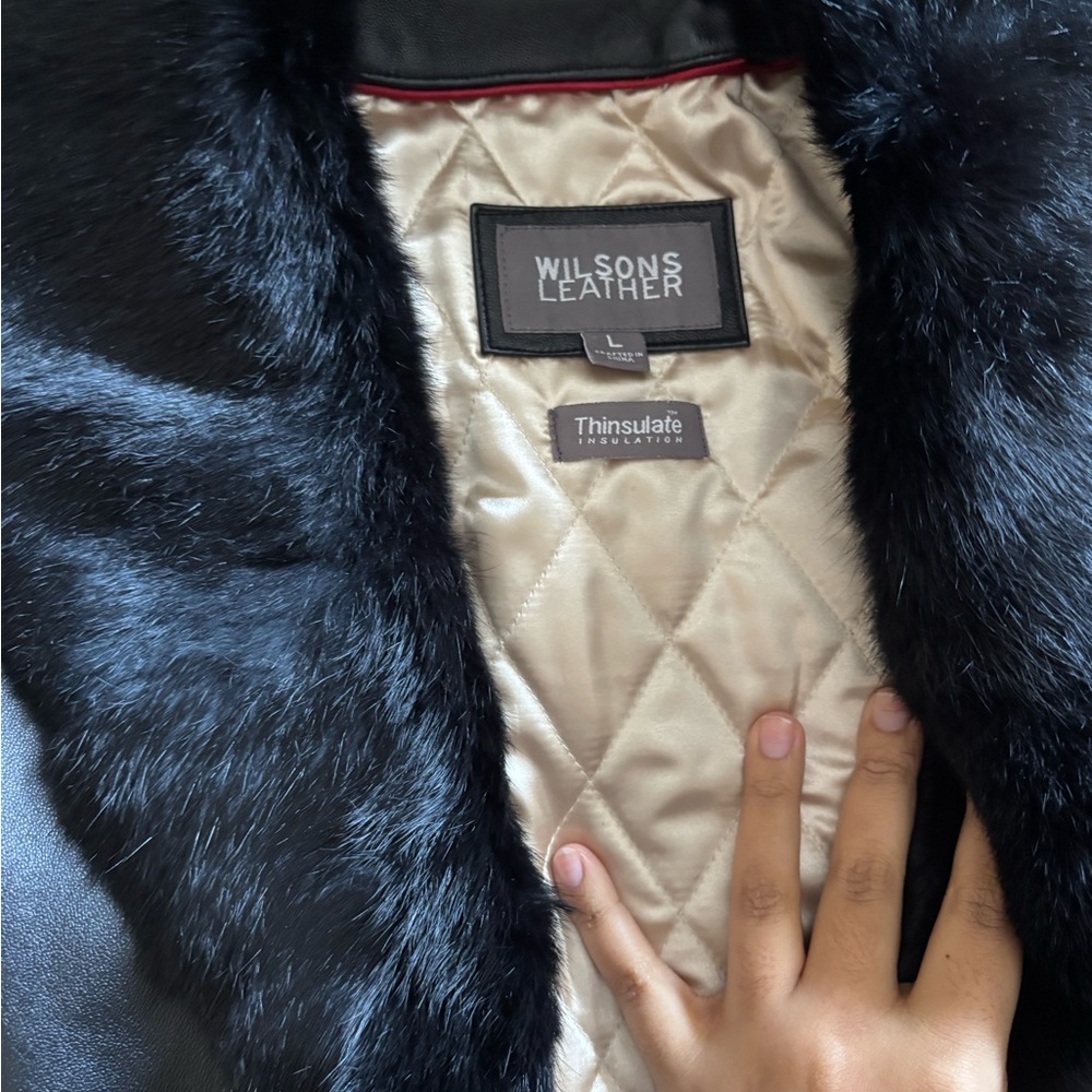 Wilsons Leather Black Jacket with Cream Lining